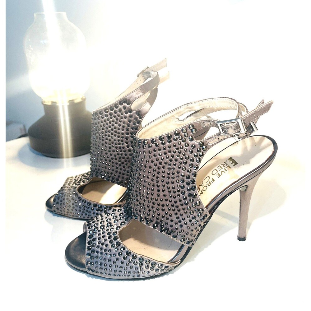 E! Live From The Red Carpet Silver Studded Open Toe High Heel Shoes Women's 9B